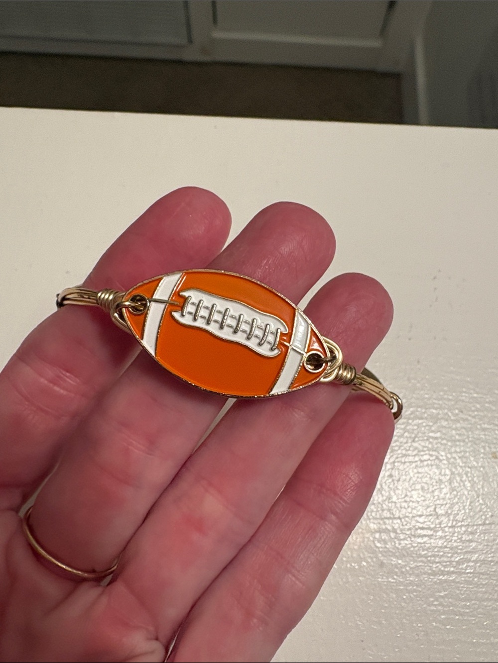 Bourbon and Bowties Orange and White Football Wire-Wrapped Bracelet
